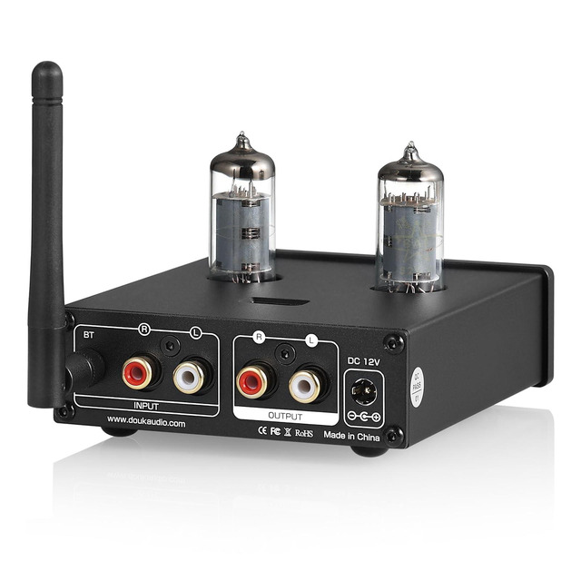 Douk Audio P6 Preamplificatore HiFi Bluetooth 5.1 Con Valvole JAN5654, VU Meter, Ingressi RCA E Cuffie – Controllo Toni, APTX-HD