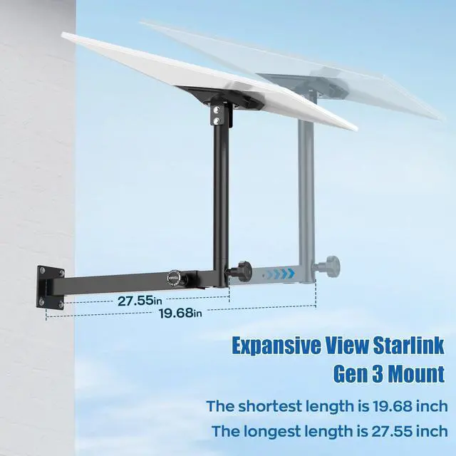 Alt view image 2 of 5 - Adjustable Starlink Gen 3 Mount, 360 Rotatable Starlink Pole Mounting Kit Compatible with V3 Starlink Standard Dish (Length-27.5 inch)