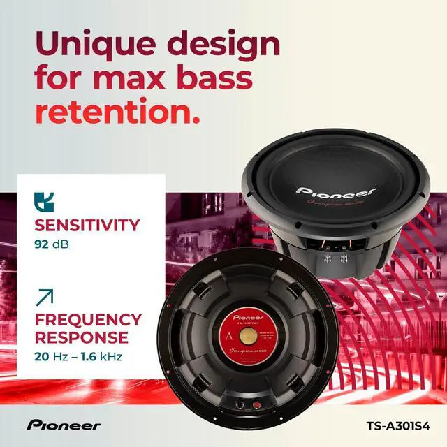 Alt view image 4 of 4 - PIONEER TS-A301S4 - Powerful 12-inch Subwoofer, 1600 Watts Peak Power, Single 4 Ohms Voice Coil for a Powerful Bass