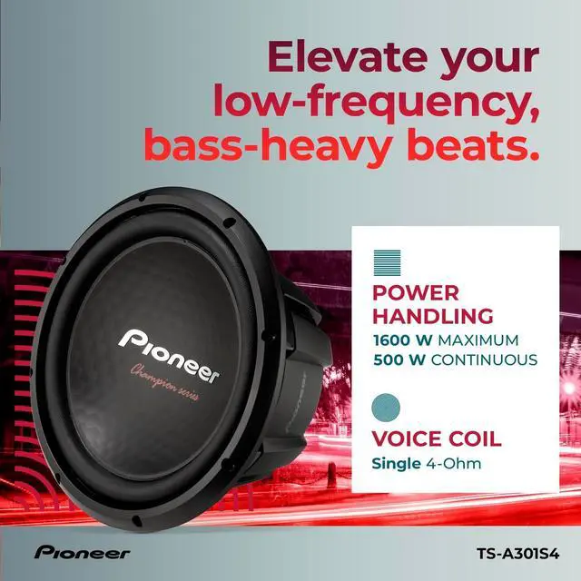 Alt view image 3 of 4 - PIONEER TS-A301S4 - Powerful 12-inch Subwoofer, 1600 Watts Peak Power, Single 4 Ohms Voice Coil for a Powerful Bass