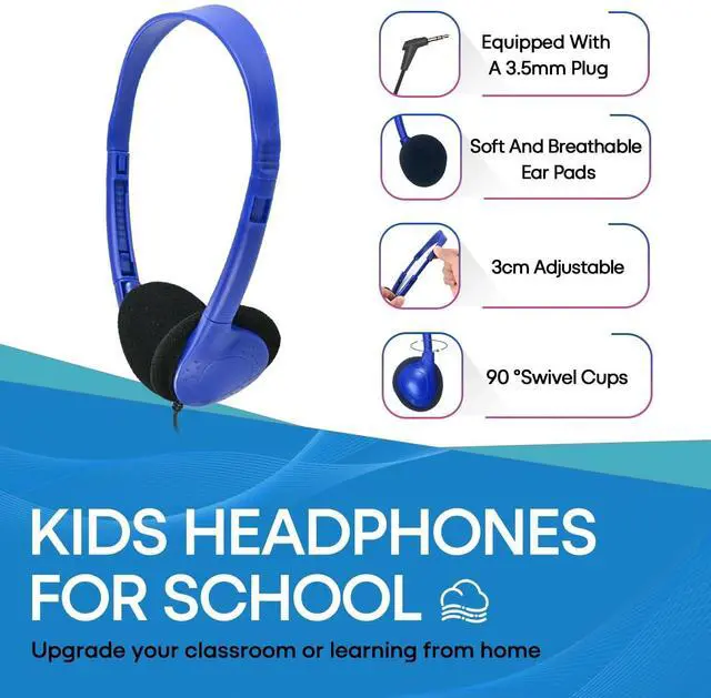 Alt view image 4 of 5 - Yoley Classroom Headphones Bulk 100 Pack Class Set for School Students Kids and Adult -Sturdy Wired 3.5mm Plug (Blue, 100 Pack)