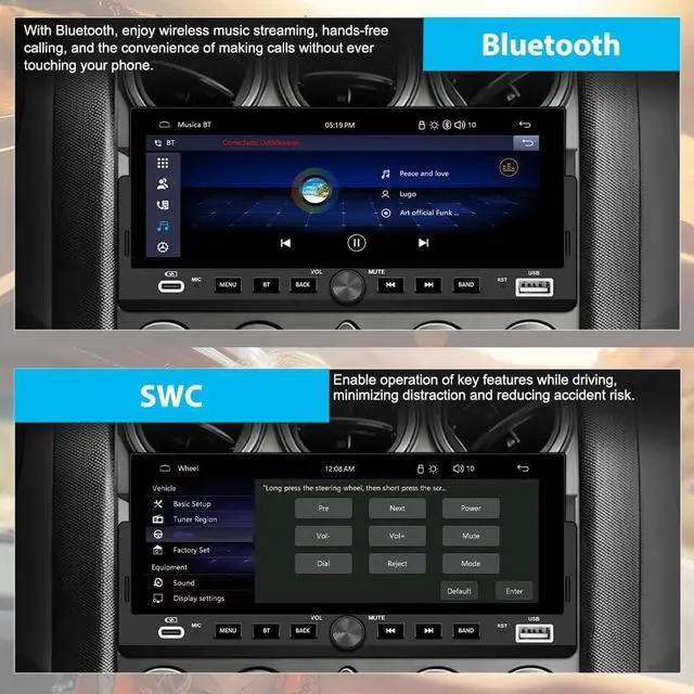Alt view image 4 of 5 - Pyniro Single Din Car Stereo, 6.86 Inch CarPlay & Android Auto HD IPS Touchscreen Radio with Bluetooth with Backup Camera, Support USB Type-C Charging/USB/Mirror Link/Microphone/FM/EQ (B) (6.86 in)