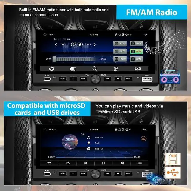 Alt view image 5 of 5 - Pyniro Single Din Car Stereo, 6.86 Inch CarPlay & Android Auto HD IPS Touchscreen Radio with Bluetooth with Backup Camera, Support USB Type-C Charging/USB/Mirror Link/Microphone/FM/EQ (B) (6.86 in)
