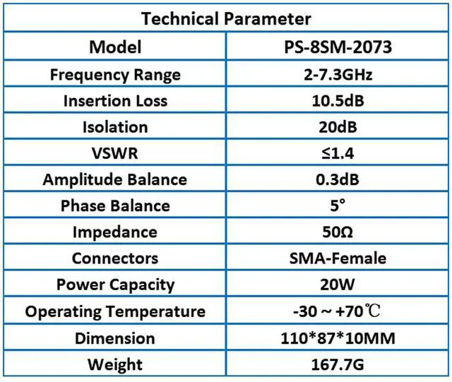 Alt view image 4 of 5 - TOJOIN Passive Power Splitter/Divider 8 Way for SMA Connectors, Coaxial Cable Splitter 2-7.3GHz for RF/Microwave Measurements Accessories Splitter Coaxial, for Antenna System (PS-8SM-2073)