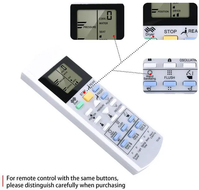 Alt view image 3 of 5 - RYQIF Replacement Remote Control fits TOTO Washlet Bidet Toilet Seat SW3054AT40SW3054 TCF4911E C200 SW2044 TCF6531U SW2043 TCF6530U MS920CEMFG THU9958 G500 A200 SW2024 TCF6501U MS970CEMFG SN970M V1