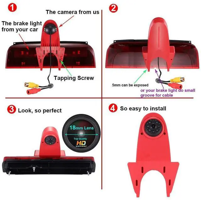 Alt view image 4 of 5 - Caros HD 1280x720 Pixels 1000 TV Line 3rd Brake Light Reversing Camera Brake lamp Parking Camera Replacement for Ford Transit Connect 2014-2017 Transporter Business MPV SUV Bus +4.3'' Reverse Monitor
