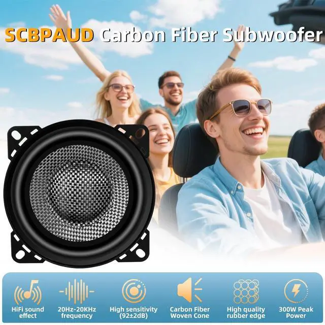Alt view image 2 of 5 - SCBPAUD (1 Pack 4 Inch Car Speakers 300W, 4 Ohm Mid-Bass Audio Speaker with Carbon Fiber Cone, High Sensitivity, Easy Installation High-End Auto Audio System