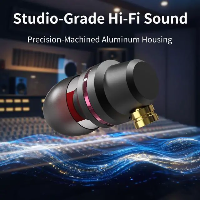 Alt view image 2 of 5 - GUAEIMO G8M3D2B Dynamic Driver IEM Earphones with Detachable MMCX Cable - HiFi in-Ear Monitors with 8-Core Braided Wire and 3.5mm Plug for Audiophiles and Daily Listening Metallic Black