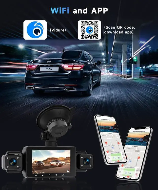 Alt view image 3 of 5 - Orderich 4 Channel 360 Dash Camera Front and Rear Inside Left Right, 3 Inch Dash Cam Support WiFi, Built-in Night Vision Sensitive Motion Detection 24/7 Recording Parking Mode Monitor Reversing Help
