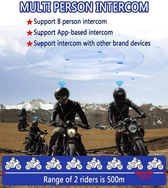 Alt view image 3 of 5 - KEVTU K10 Motorcycle Bluetooth Headset Support 8-Person 4000m Intercom Network Intercom, Helmet Bluetooth Headset with Noise Reduction/Voice Assistant/IP67 Waterproof