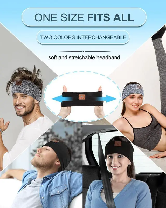 Alt view image 5 of 5 - Mixiba 2-Pack Sleeping Headphones, Headband Headphones with Ultra-Thin HD Stereo Speaker, Bluetooth Headband for Sports, Workouts, Insomnia, Yoga, Air Travel, Meditation - Pattern Blue&Black