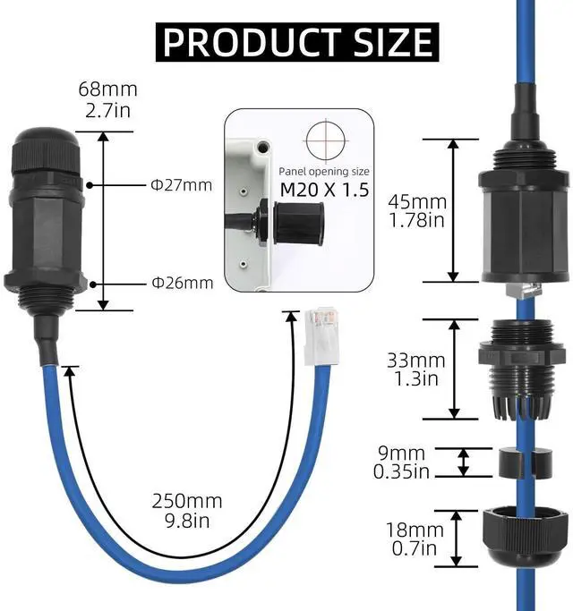 Alt view image 4 of 5 - YIOVVOM Panel Mounting RJ45 Waterproof Connector with Shield, Male to Female, 8P8C, CAT6, M20 IP67 Ethernet LAN Cable Coupler Outdoor Adapter Weatherproof Connection (6-Pack)
