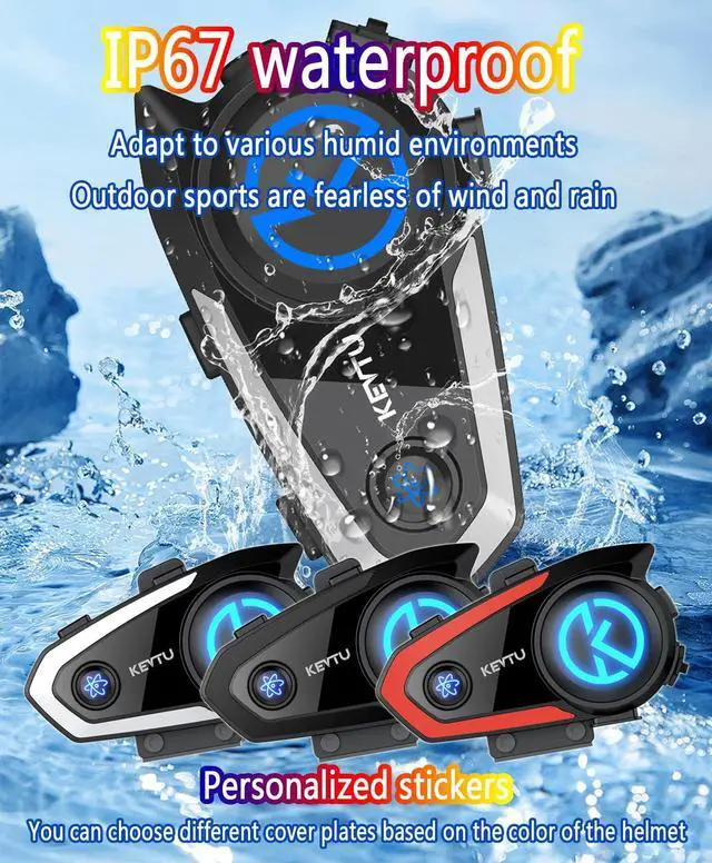 Alt view image 5 of 5 - KEVTU K10 Motorcycle Bluetooth Headset Support 8-Person 4000m Intercom Network Intercom, Helmet Bluetooth Headset with Noise Reduction/Voice Assistant/IP67 Waterproof