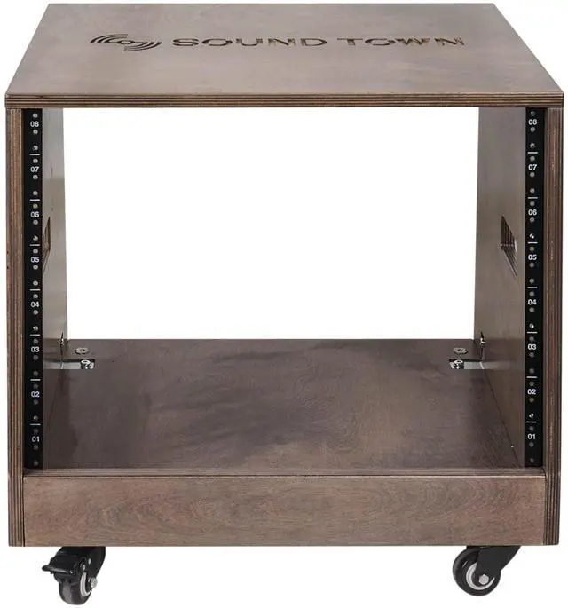 Alt view image 3 of 5 - Sound Town DIY Solid Baltic Birch Plywood Slanted 8U Studio Rack, Weathered Brown, Rubber Feet, Casters (SDRK-8TB)