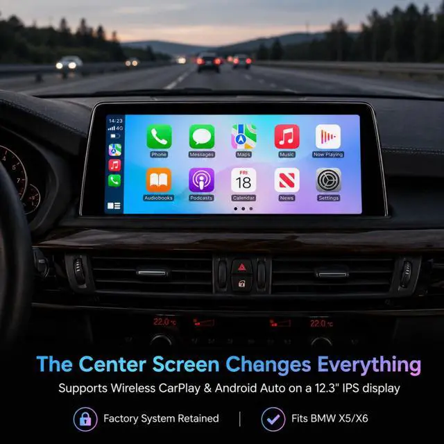 Alt view image 2 of 5 - XMOLINK 12.3" Wide-View CarPlay & Android Auto Screen for BMW X5 X6 2014-2016 NBT, Linux Touchscreen Retrofit Display, F15/F16, iDrive Retained