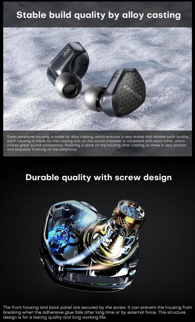 Alt view image 5 of 5 - KGUSS KEFINE Klean HiFi Wired in-Ear Monitors, 10mm DLC Diaphragm Dynamic Driver in Ear Earphones, with 0.78mm 2-pin Detachable Silver-Plated Cable, Gaming Earbuds (No Mic 3.5mm, Black)