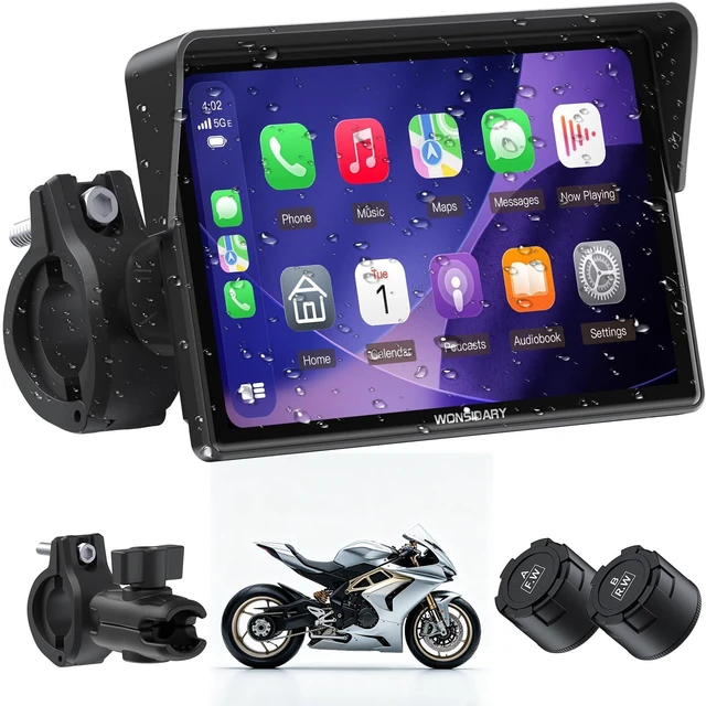 Main image of Wonsidary 5" Wireless Motorcycle CarPlay & Android Auto with TPMS Screen