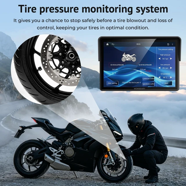 Alt view image 3 of 5 - Wonsidary 5" Wireless Motorcycle CarPlay & Android Auto with TPMS Screen
