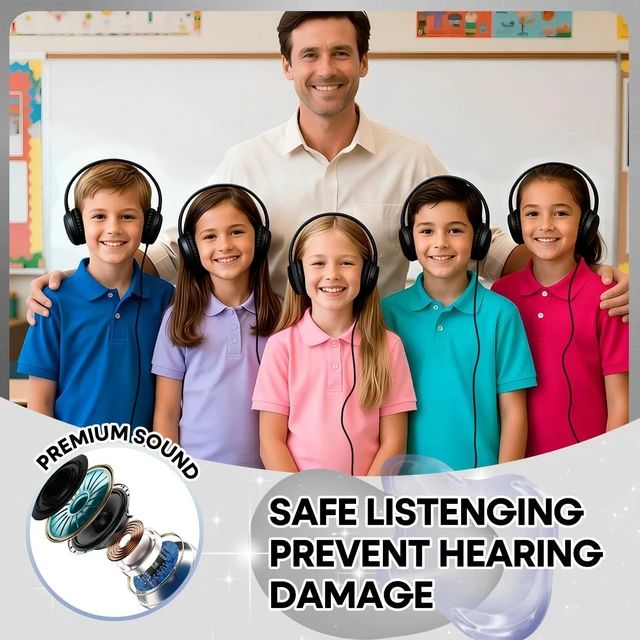 Alt view image 5 of 5 - Gaosen 50 Pack Kids Headphones Bulk for Students Schools Classroom,Wholesale Class Set Durable Wired Earphones for Children Toddler Teens Boys Girls and Adult(Black,50 Pack)