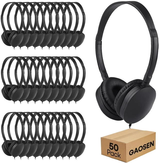Main image of Gaosen 50 Pack Kids Headphones Bulk for Students Schools Classroom,Wholesale Class Set Durable Wired Earphones for Children Toddler Teens Boys Girls and Adult(Black,50 Pack)