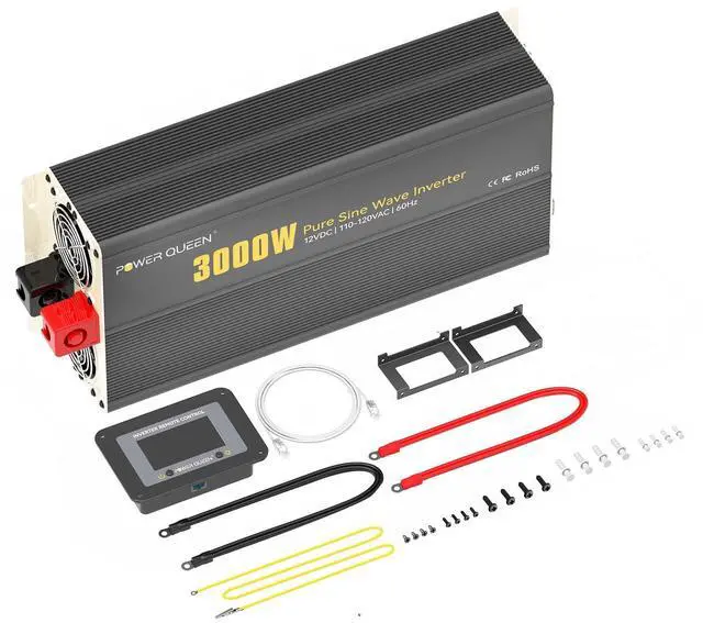 Main image of Power Queen 2000W Pure Sine Wave Inverter, Solar Power Inverter 12V DC to 110V-120V AC Converter with 2 AC Outlets, LCD Display for Off-Grid Solar Power System, RV, Truck, Home Appliances