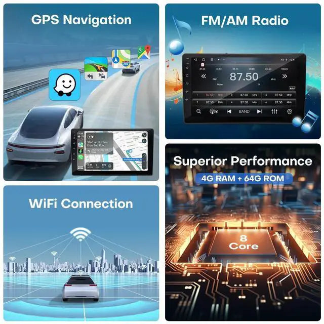 Alt view image 4 of 5 - Radio for Toyota Tundra 2007-2013 Car Stereo 10 inch Android 14 Touch Screen Wireless Carplay&Android Auto 8 Core 4G RAM + 64G ROM Bluetooth WiFi GPS SWC FM Backup Camera Head Unit