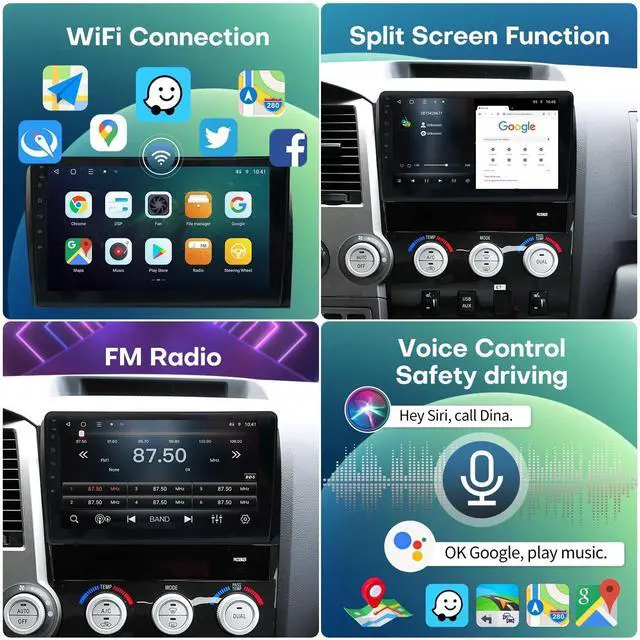 Alt view image 3 of 5 - Radio for Toyota Tundra 2007-2013 Car Stereo 10 inch Android 14 Touch Screen Wireless Carplay&Android Auto 8 Core 4G RAM + 64G ROM Bluetooth WiFi GPS SWC FM Backup Camera Head Unit