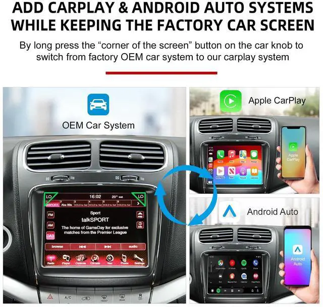 Alt view image 2 of 5 - Wireless CarPlay Android Auto Adapter Decoder Retrofit Kit Fits 2012-2016 Dodge Fiat Chrysler Maserati with 8.4'' Screen, Support Voice Control/ AirPlay/ Mirror Link/ Camera/ USB Drive/ Navigat