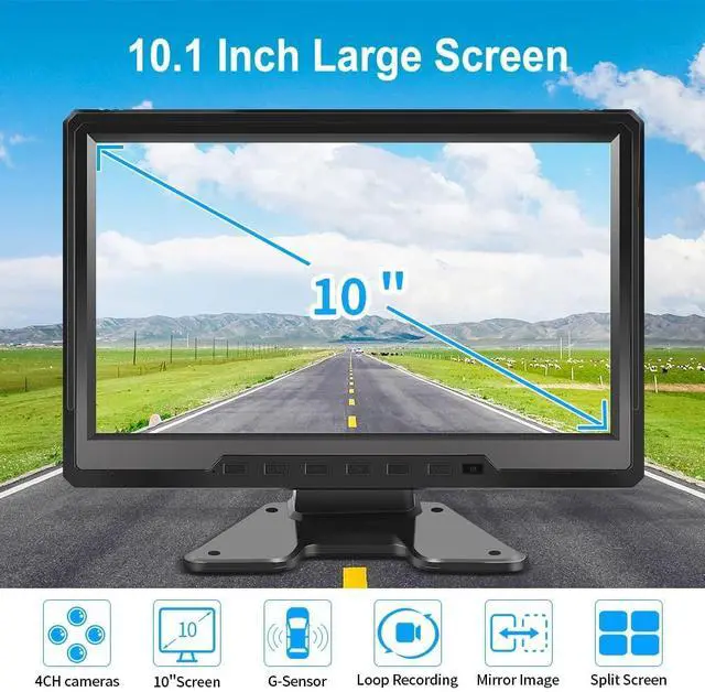 Alt view image 2 of 5 - VSYSTO 4CH Truck Dash Camera, 10.1'' Screen with Waterproof Left, Right and Rear Infrared Night Vision Lenses, 1/2/3/4 Split Screen, Remote Control, Assisted Driving Mode, Backup Camera System