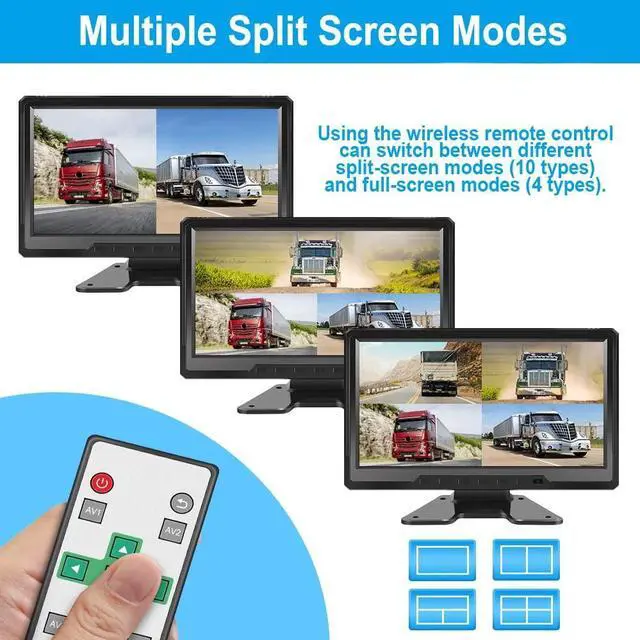 Alt view image 3 of 5 - VSYSTO 4CH Truck Dash Camera, 10.1'' Screen with Waterproof Left, Right and Rear Infrared Night Vision Lenses, 1/2/3/4 Split Screen, Remote Control, Assisted Driving Mode, Backup Camera System
