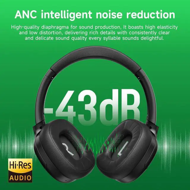 Alt view image 4 of 5 - ANCAMITA Hybrid Active Noise Cancelling Headphones, Wireless Over Ear Bluetooth, 50H Long ANC Playtime, Rotatable and Foldable, HiFi Audio Deep Bass, Customized EQ via APP, Transparency Mode (B