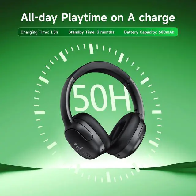 Alt view image 3 of 5 - ANCAMITA Hybrid Active Noise Cancelling Headphones, Wireless Over Ear Bluetooth, 50H Long ANC Playtime, Rotatable and Foldable, HiFi Audio Deep Bass, Customized EQ via APP, Transparency Mode (B