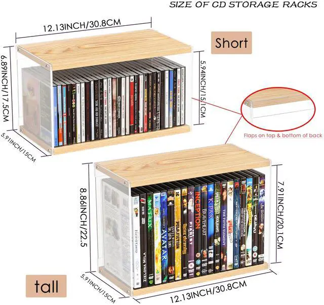 Alt view image 2 of 5 - ihomecooker 2Pack Stackable Wood Acrylic CD Holder Desk Rack Organizer Holds up to 60 CD Jewel Cases Media Storage Rack for Movie & Video Games Collections,Natural Wood