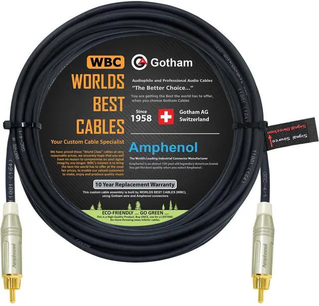 Main image of 75 Foot - Gotham GAC-4/1 (Black) Star-Quad Center-Channel Subwoofer Cable with Amphenol ACPR-SWH Die-Cast, Gold Plated RCA Connectors Directional