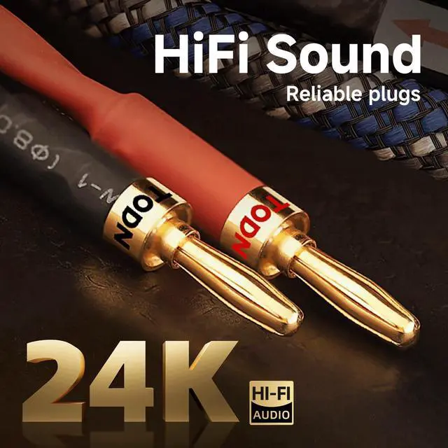 Alt view image 5 of 5 - TODN HiFi Speaker Cable with Banana Plugs for Audiophile with OFC, 24K Gold-Plated Banana Plug Audio Cable (6.5ft/2m, 1 Cable)