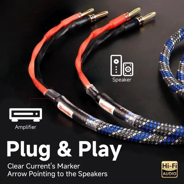 Alt view image 4 of 5 - TODN HiFi Speaker Cable with Banana Plugs for Audiophile with OFC, 24K Gold-Plated Banana Plug Audio Cable (6.5ft/2m, 1 Cable)