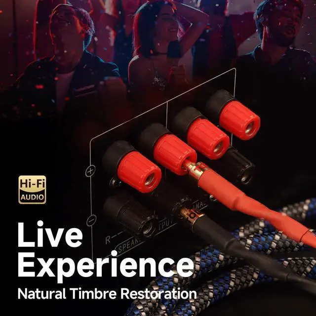 Alt view image 3 of 5 - TODN HiFi Speaker Cable with Banana Plugs for Audiophile with OFC, 24K Gold-Plated Banana Plug Audio Cable (6.5ft/2m, 1 Cable)