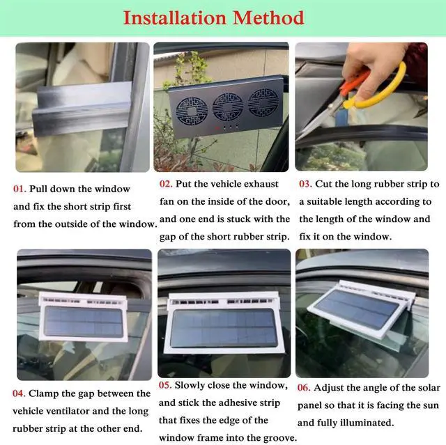 Alt view image 5 of 5 - Torcarvh Car Window Exhaust Fan Solar Power Car Ventilation Fan Auto Cooling Fan with Three Air Outlet Black-Type A