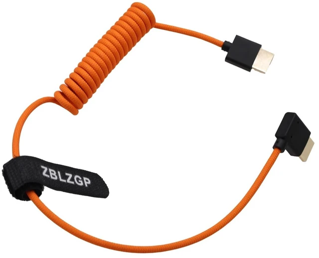 Main image of ZBLZGP 48Gbps HDMI 2.1 Coiled Cable 8K 4K 60p Right Angle to Straight for Atomos Ninja Ultra, Portkeys LH5P, Feelworld T7, Sony A7M4 A7SIII, Nikon Z8 Cameras