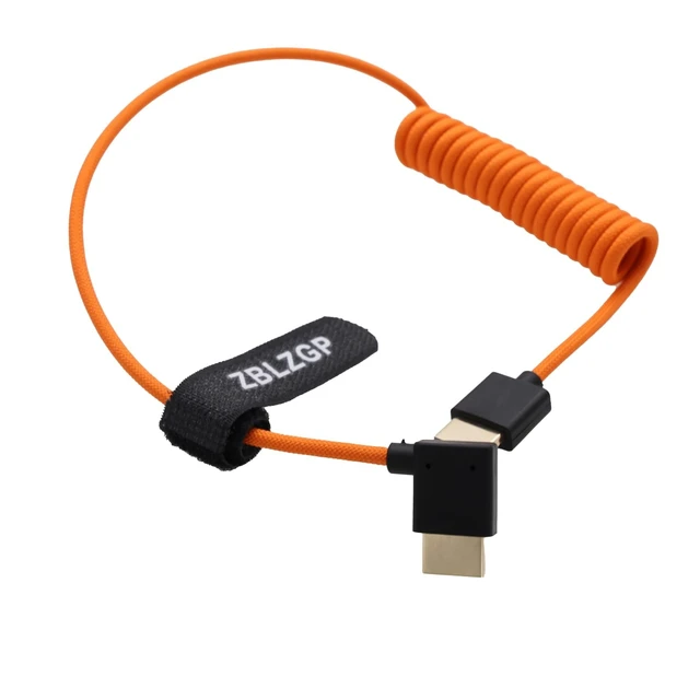 Alt view image 5 of 5 - ZBLZGP 48Gbps HDMI 2.1 Coiled Cable 8K 4K 60p Right Angle to Straight for Atomos Ninja Ultra, Portkeys LH5P, Feelworld T7, Sony A7M4 A7SIII, Nikon Z8 Cameras