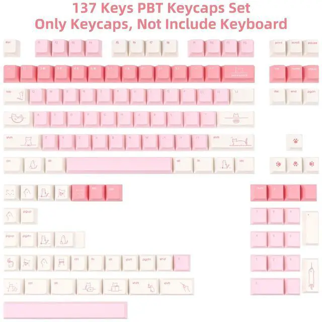 Alt view image 2 of 5 - TICKTYYPE PBT Pink Cat Theme Cherry Profile Keycaps, Dye-Sublimation Keycap Set 137 Keys, Custom Cute Animal Keycaps for 61/68/87/98/104/108 Mechanical Keyboard