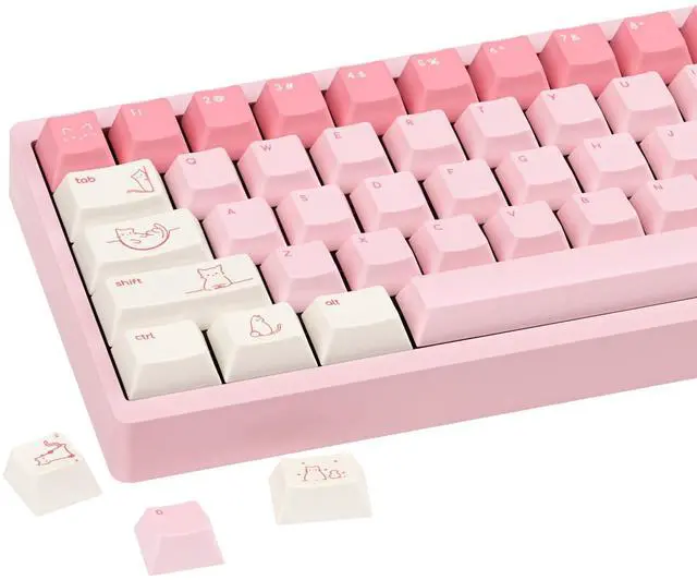 Main image of TICKTYYPE PBT Pink Cat Theme Cherry Profile Keycaps, Dye-Sublimation Keycap Set 137 Keys, Custom Cute Animal Keycaps for 61/68/87/98/104/108 Mechanical Keyboard