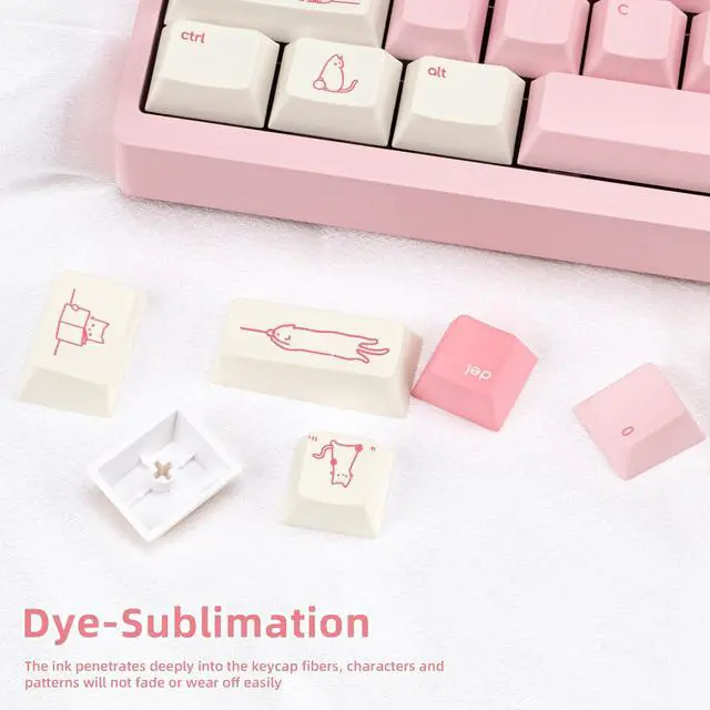 Alt view image 5 of 5 - TICKTYYPE PBT Pink Cat Theme Cherry Profile Keycaps, Dye-Sublimation Keycap Set 137 Keys, Custom Cute Animal Keycaps for 61/68/87/98/104/108 Mechanical Keyboard