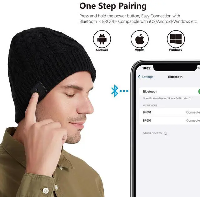 Alt view image 4 of 5 - BORAYDA Bluetooth Beanie, Bluetooth 5.2 HD Stereo,30 Hours Play time,Built-in Microphone, Men's/Women's Christmas Electronic Gift (Black)