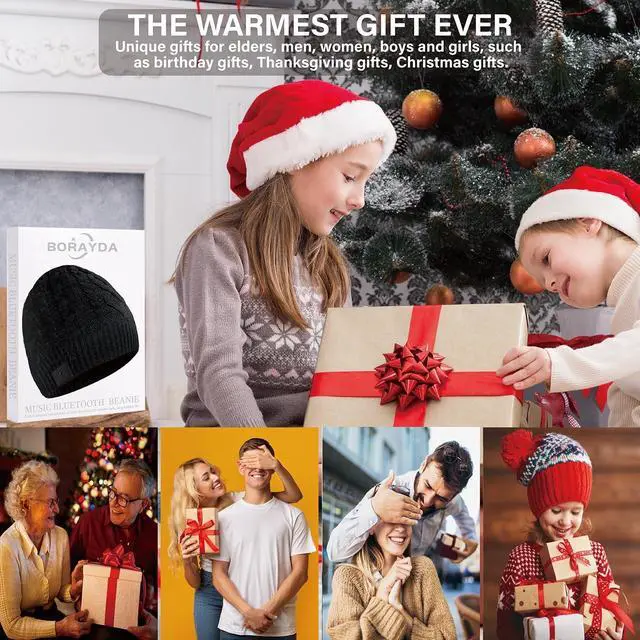 Alt view image 5 of 5 - BORAYDA Bluetooth Beanie, Bluetooth 5.2 HD Stereo,30 Hours Play time,Built-in Microphone, Men's/Women's Christmas Electronic Gift (Black)