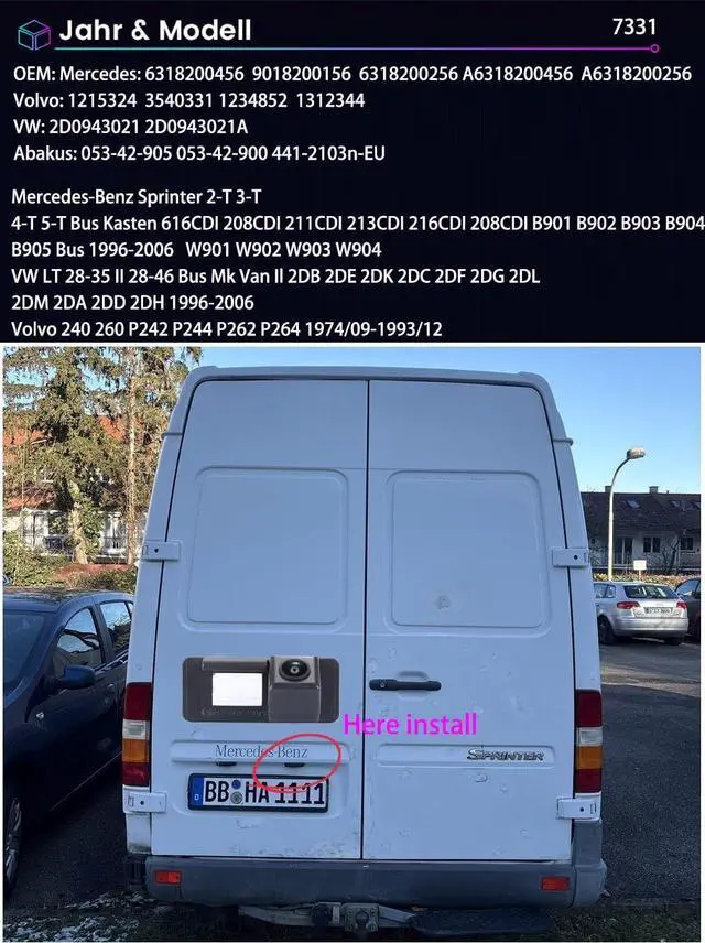 Alt view image 2 of 5 - 1280 * 720 Pixel Car Backup Camera Replacement for VW LT 28-35 II Bus Mk Van II Mercedes Sprinter Kasten 616CDI 208CDI 211CDI 213CDI 216CDI 208CDI B901 B902 B905 Volvo 240 260 P242 P244 P262 P264