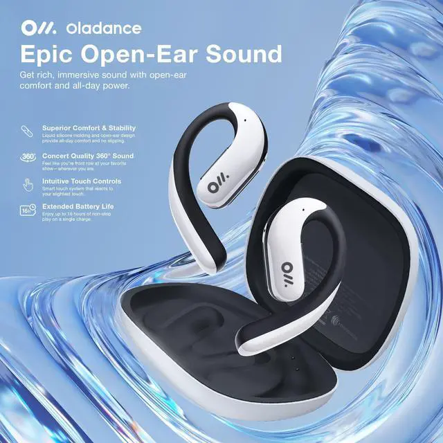 Alt view image 2 of 5 - Oladance OWS Pro Open-Ear True Wireless Headphones, Noise Cancellation, Stable Bluetooth 5.3 Connection, Amplifier Chip, Virtual Bass, 360 Superior Sound, 16H Playtime, Comfortable Fit (White)