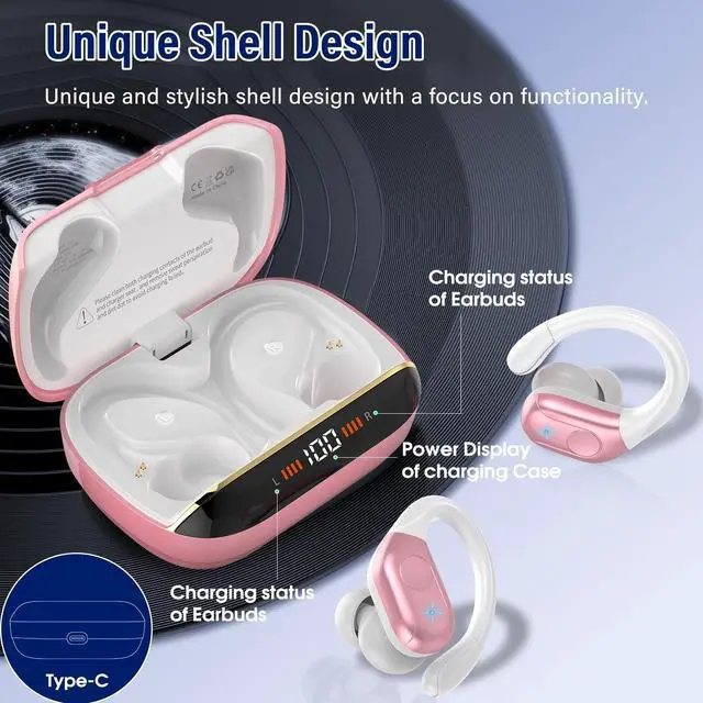 Alt view image 5 of 5 - Qecnato Wireless Earbuds, Bluetooth Headphones Ear Buds, IP7 Waterproof Sports Earphones Bluetooth Earbuds with 4 ENC Mic, Running, Elegant Pink