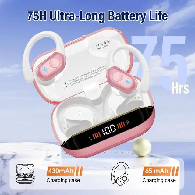 Alt view image 4 of 5 - Qecnato Wireless Earbuds, Bluetooth Headphones Ear Buds, IP7 Waterproof Sports Earphones Bluetooth Earbuds with 4 ENC Mic, Running, Elegant Pink