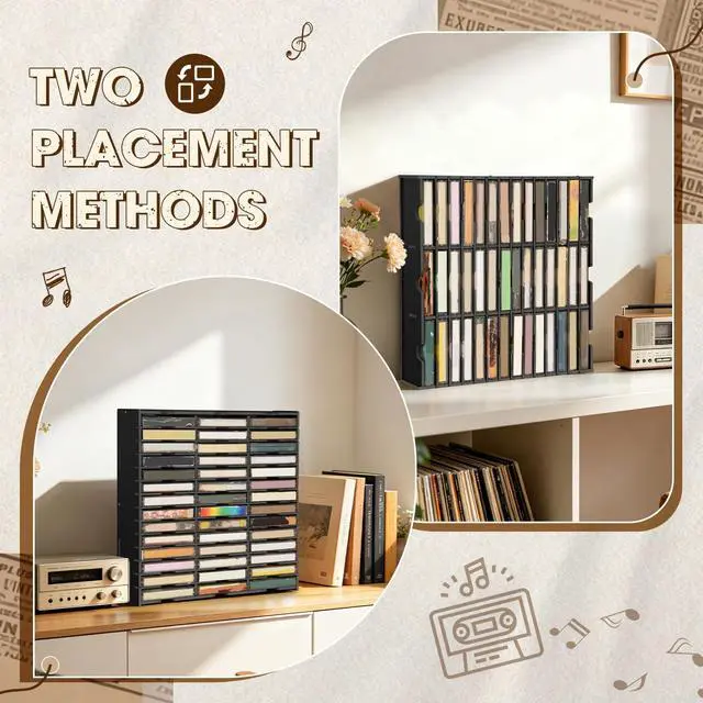 Alt view image 5 of 5 - Arkiya 42-Slot Cassette Tape Storage Organizer Rack, Wall Mount Cassette Tape Holder, Audio Cassettes Display Shelf, Ideal Gift for Cassette Collectors, Black